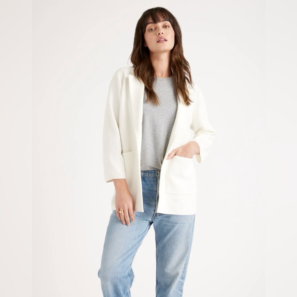 Quince 100% Organic Cotton Knit Blazer Ivory Size Medium NWT